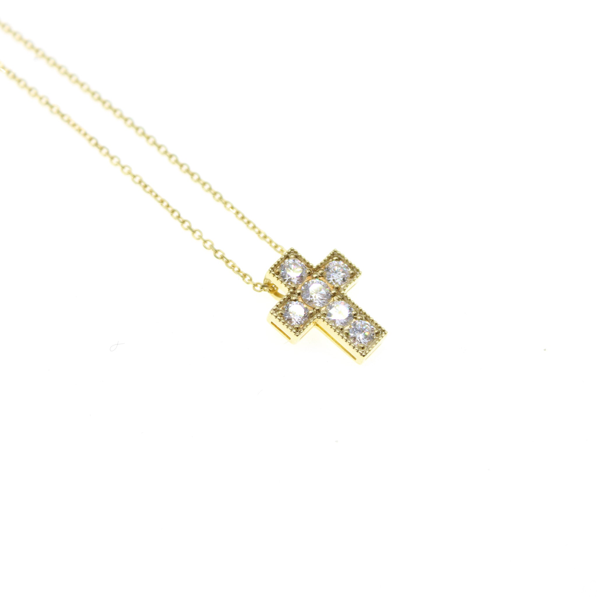 Green Gold & Diamond Cross Necklace