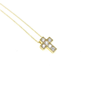 Green Gold & Diamond Cross Necklace