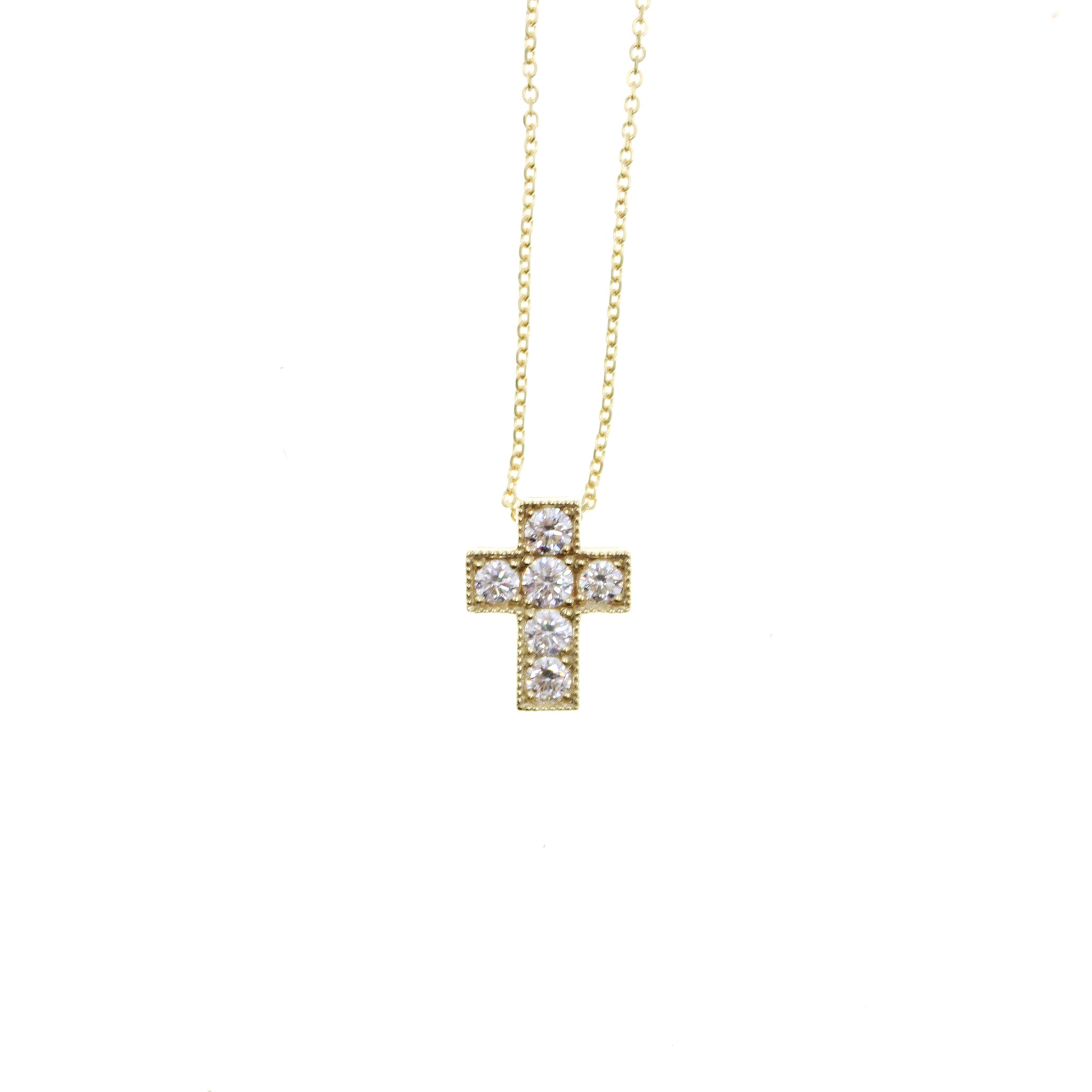 Green Gold & Diamond Cross Necklace
