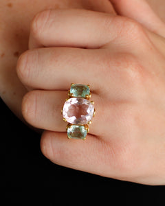 Yellow Gold and Three Stone Morganite Ring