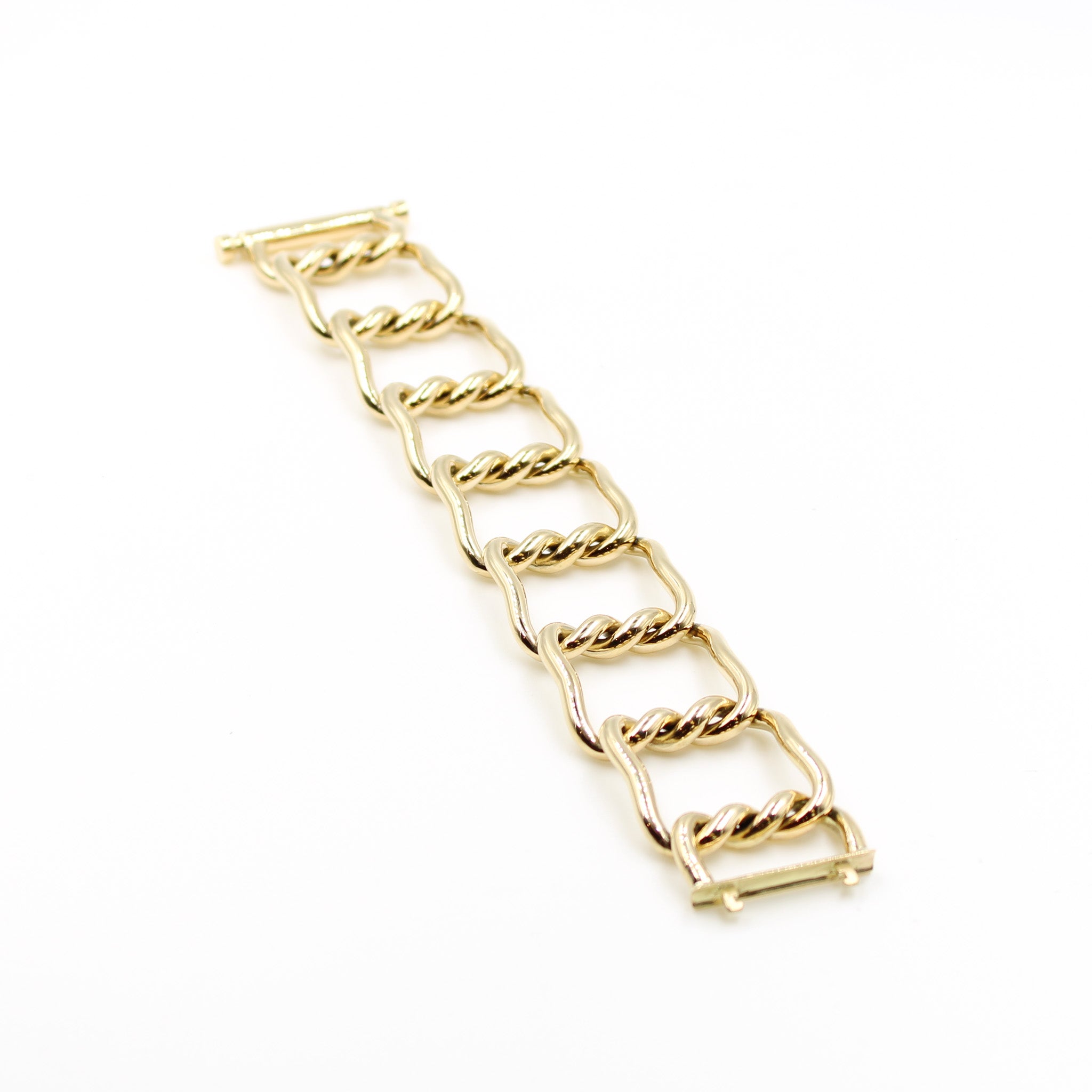 Wide Twist Link Gold Bracelet