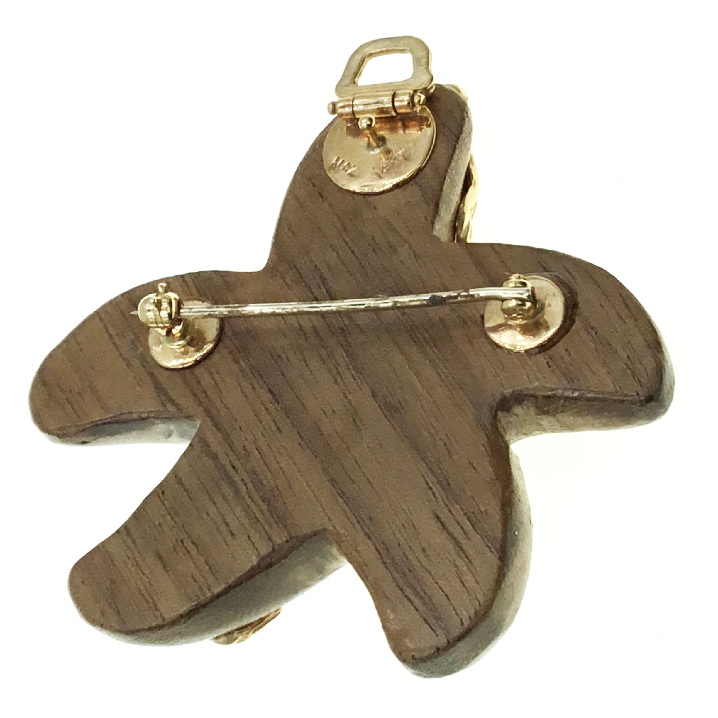 Yellow Gold and Wood Starfish Pin with Turquoise