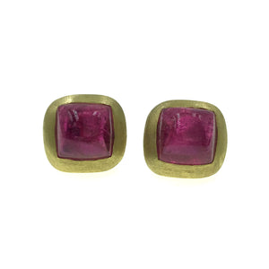 Yellow Gold and Pink Tourmaline Sugarloaf Earrings