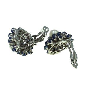 White Gold, Sapphire, Pearl and Diamond Earrings