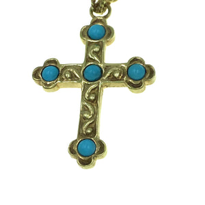 Yellow Gold Cross with Turquoise