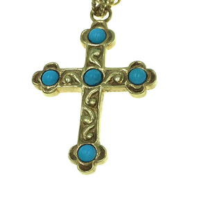 Yellow Gold Cross with Turquoise