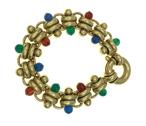 Yellow Gold Link Bracelet with Precious Stones