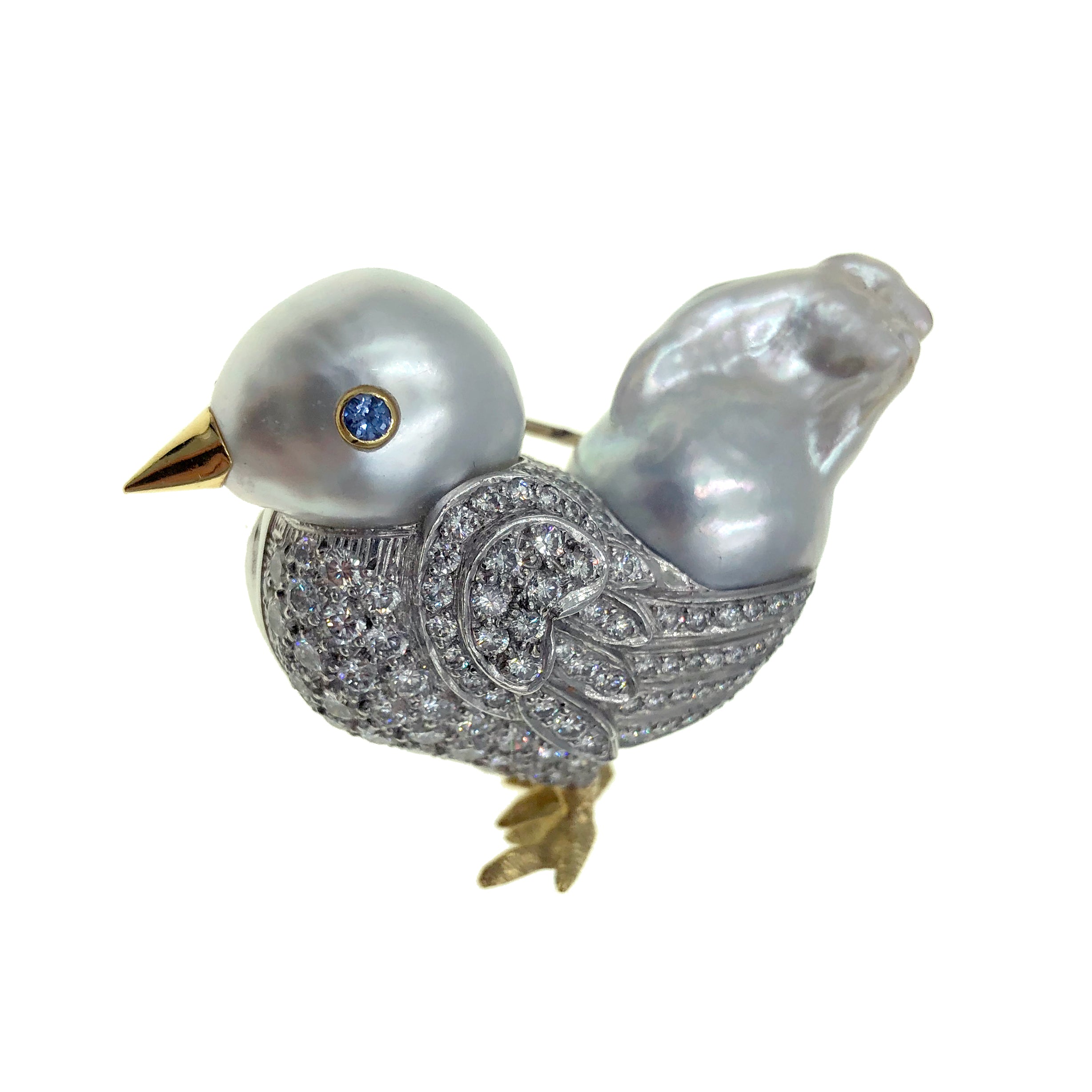 South Sea Pearl Chick Brooch with Pave Diamonds
