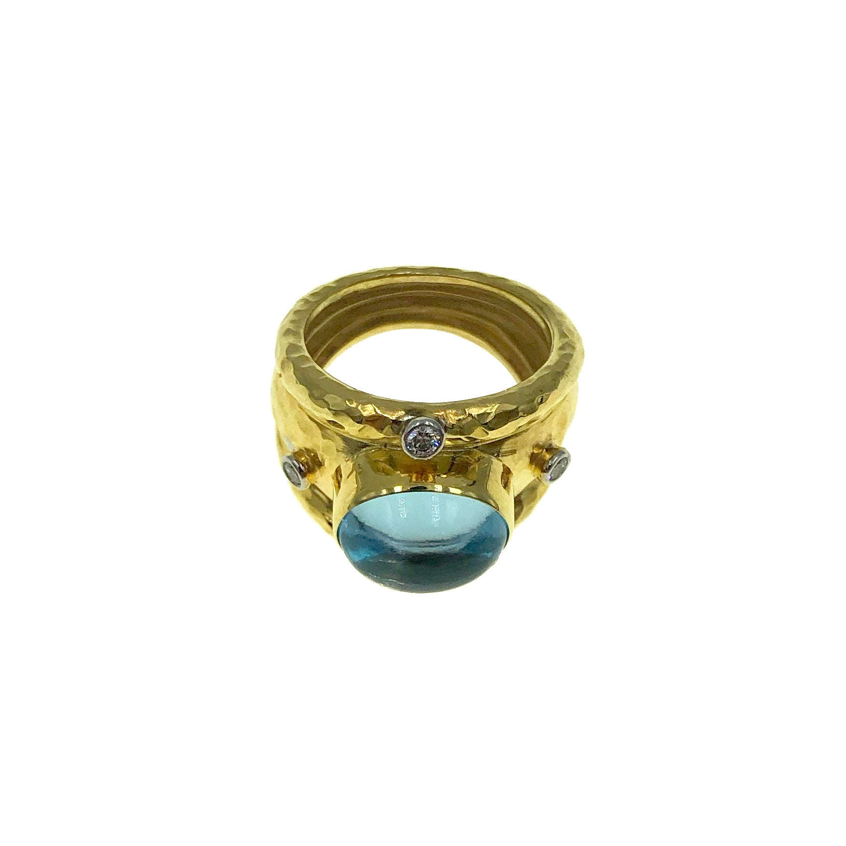 Wide Band Yellow Gold Ring with Blue Topaz