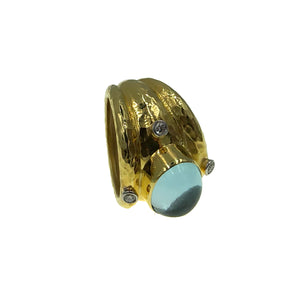 Wide Band Yellow Gold Ring with Blue Topaz